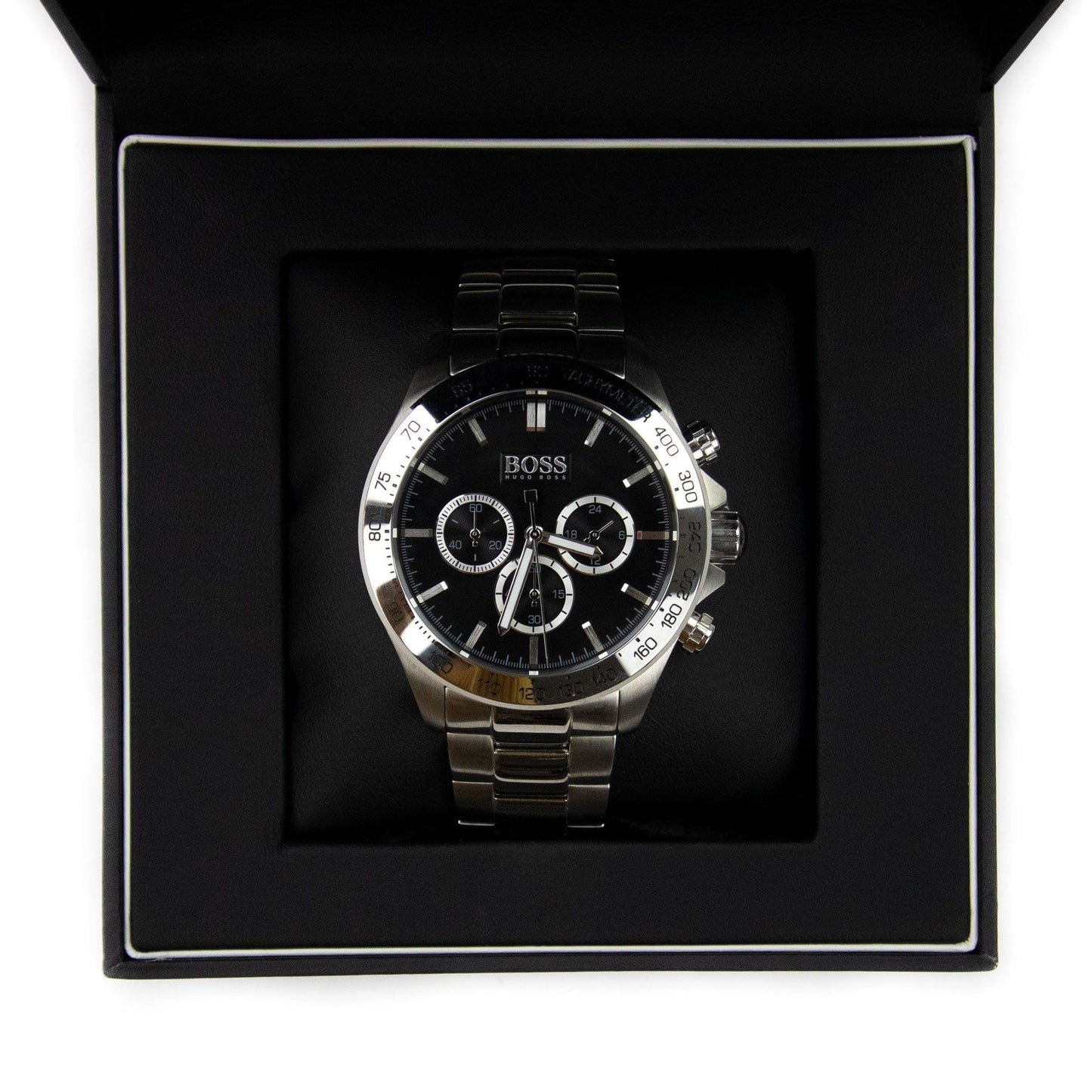 Hugo Boss Mens Ikon Black Chronograph Watch Stainless Steel