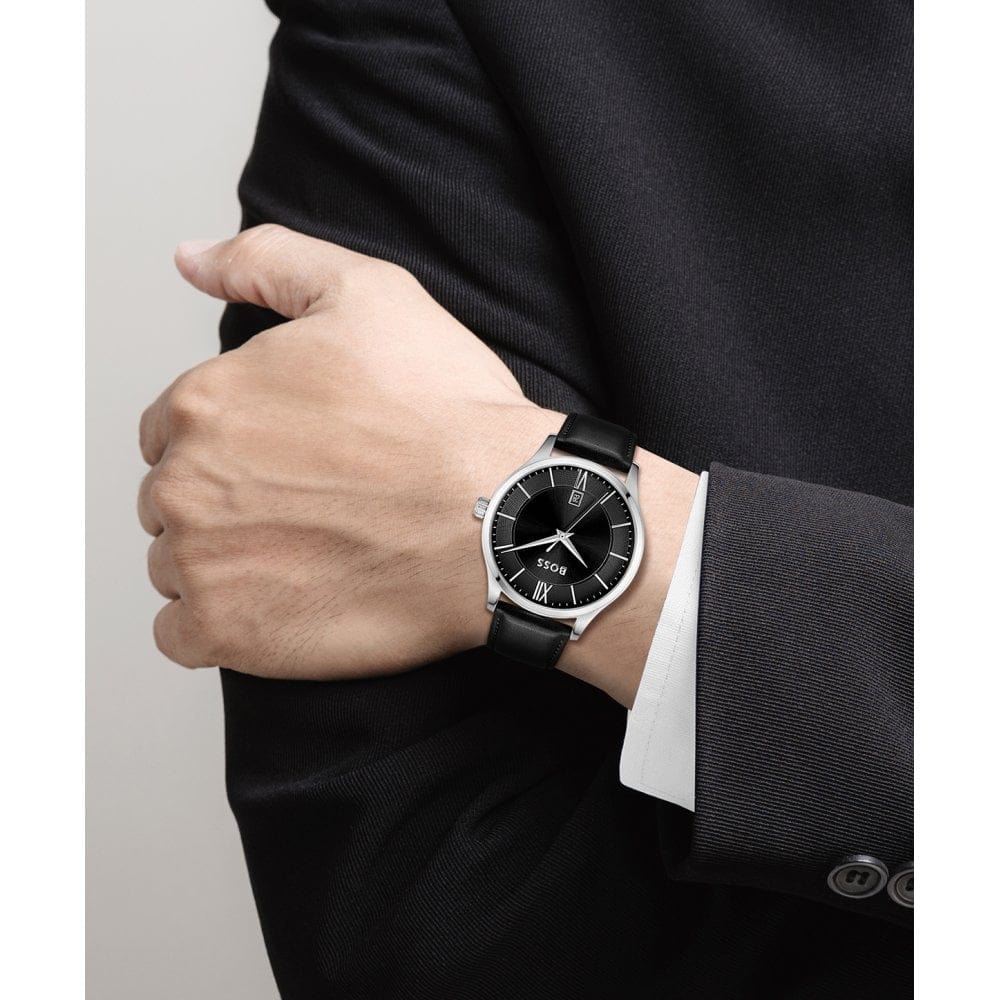 Hugo Boss Elite Leather Strap Watch Black
