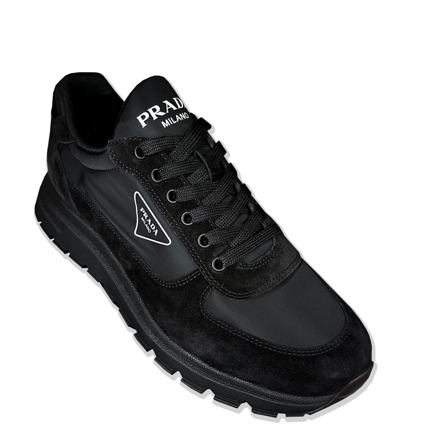 Prada Black Triangle Suede & Nylon Runners