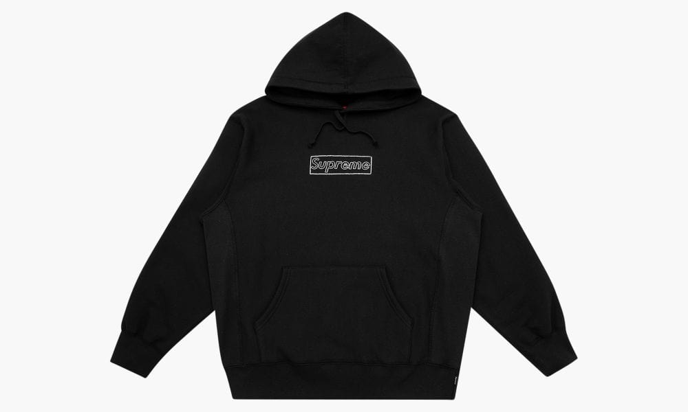 SUPREME KAWS CHALK LOGO BOX LOGO HOODIE BLACK