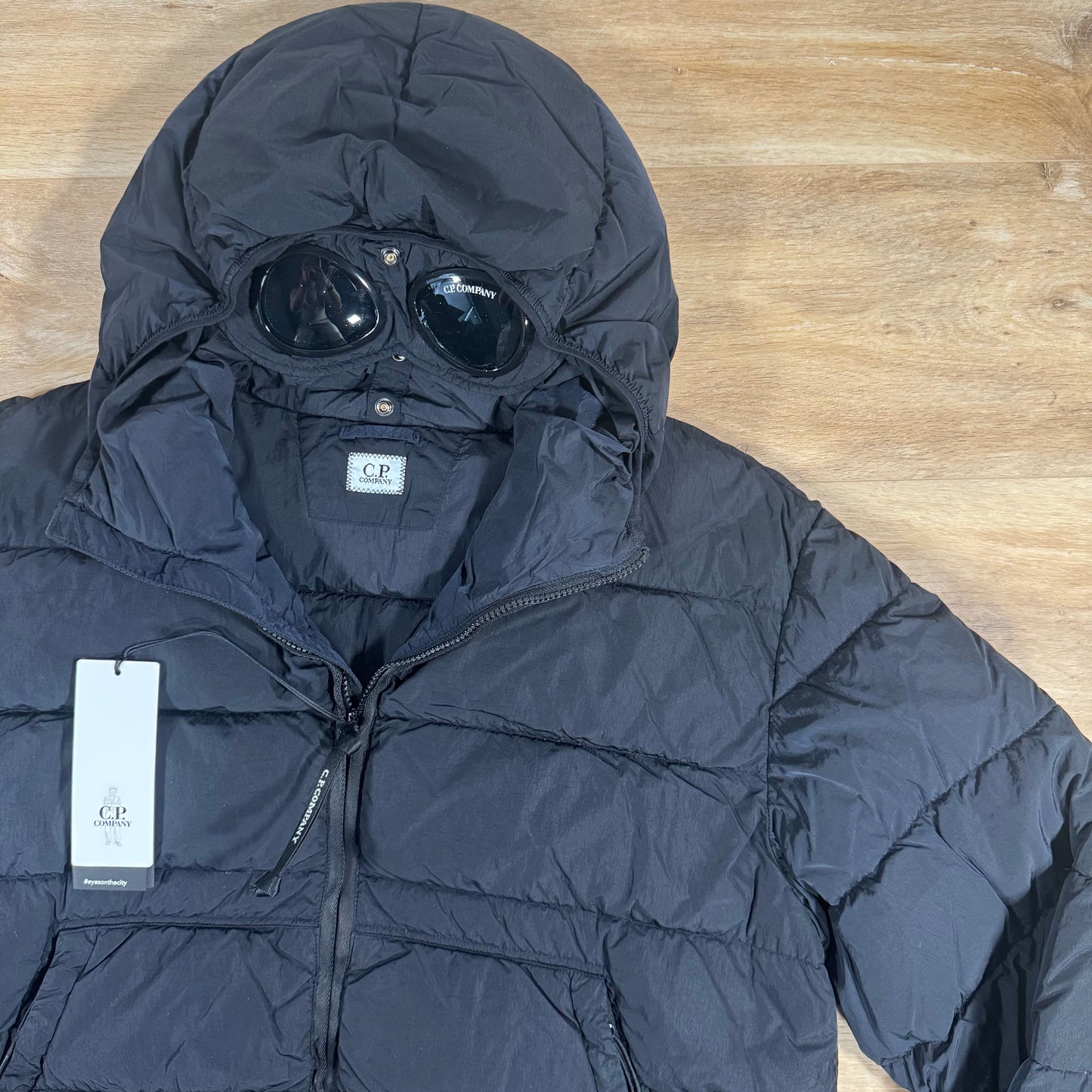 C.P. Company Chrome-R Goggle Down Jacket in Navy