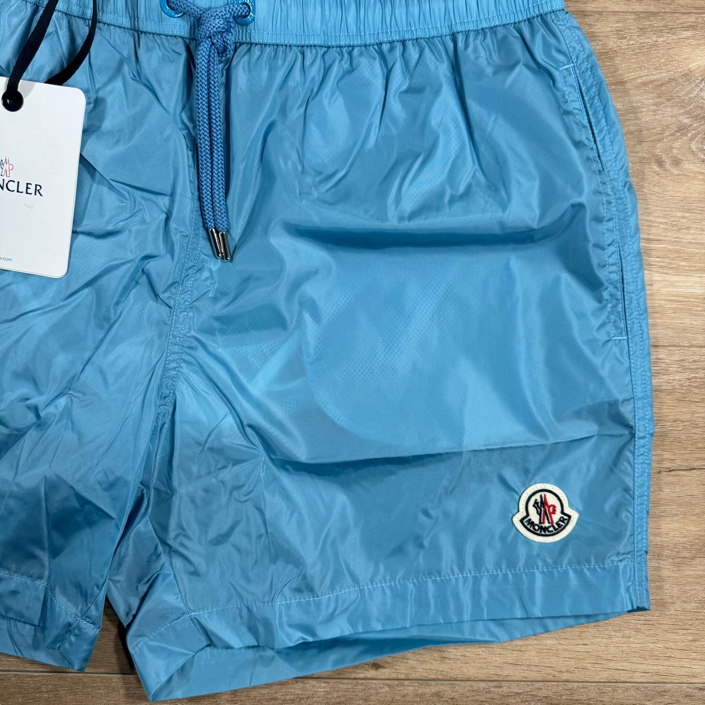Moncler Logo Patch Swim Shorts in Sky Blue