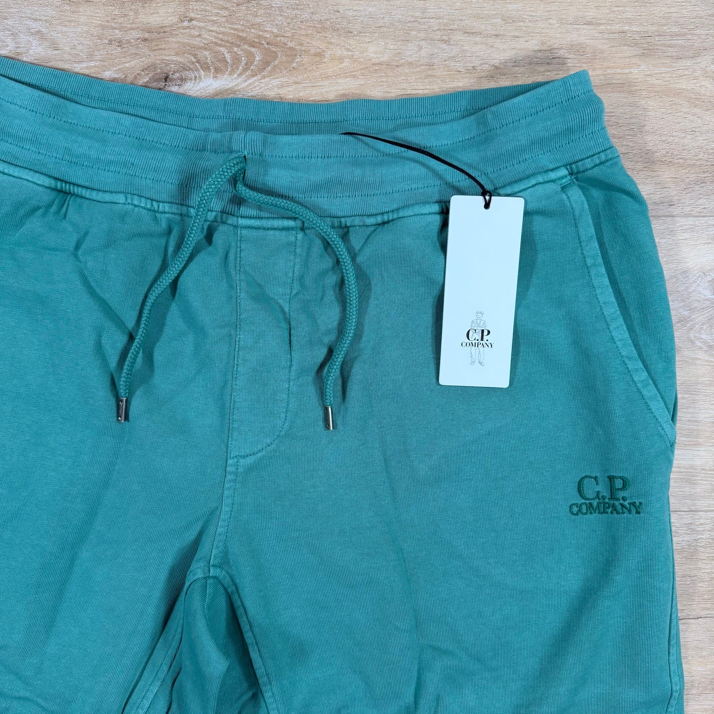 C.P. Company Cotton Fleece Logo Shorts in Frosty Spruce