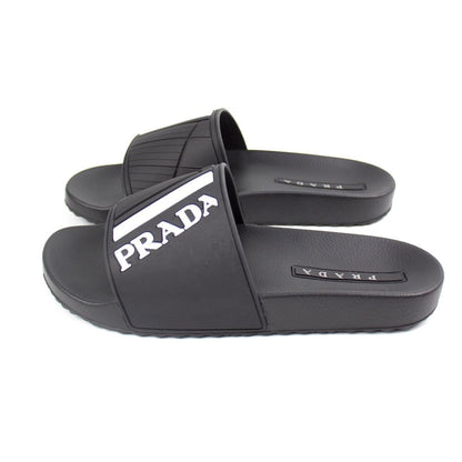 Prada Logo-Embossed Rubber Sliders Black/White/Grey