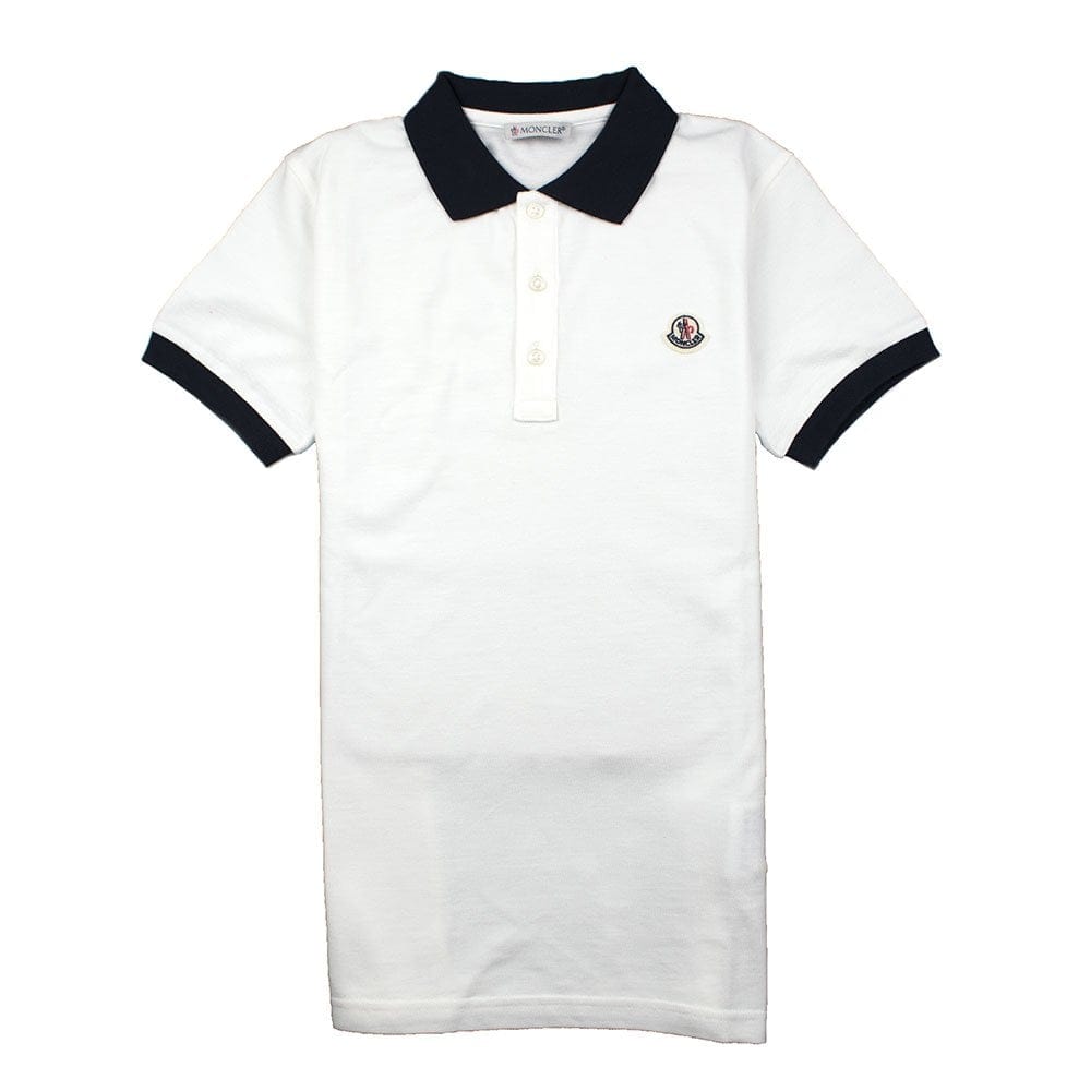 Moncler Junior Contrast Collar Short Sleeve Polo Shirt White/Navy