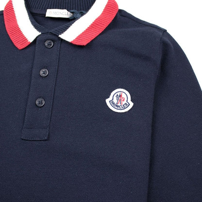 Moncler Junior Tri Collar Long Sleeve Polo Shirt Navy