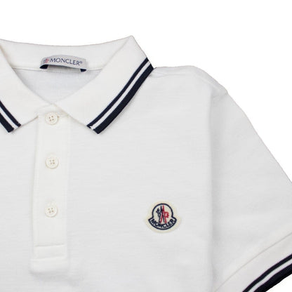 Moncler Junior Twin Tipped Short Sleeve Polo White\Navy
