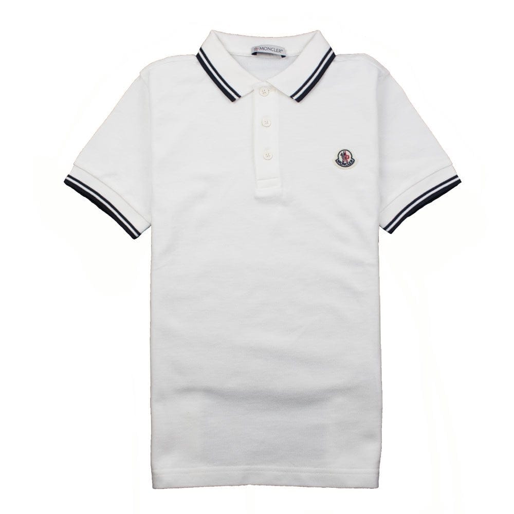 Moncler Junior Twin Tipped Short Sleeve Polo White\Navy