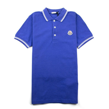 Moncler Junior Twin Tipped Short Sleeve Polo Electric Blue/White