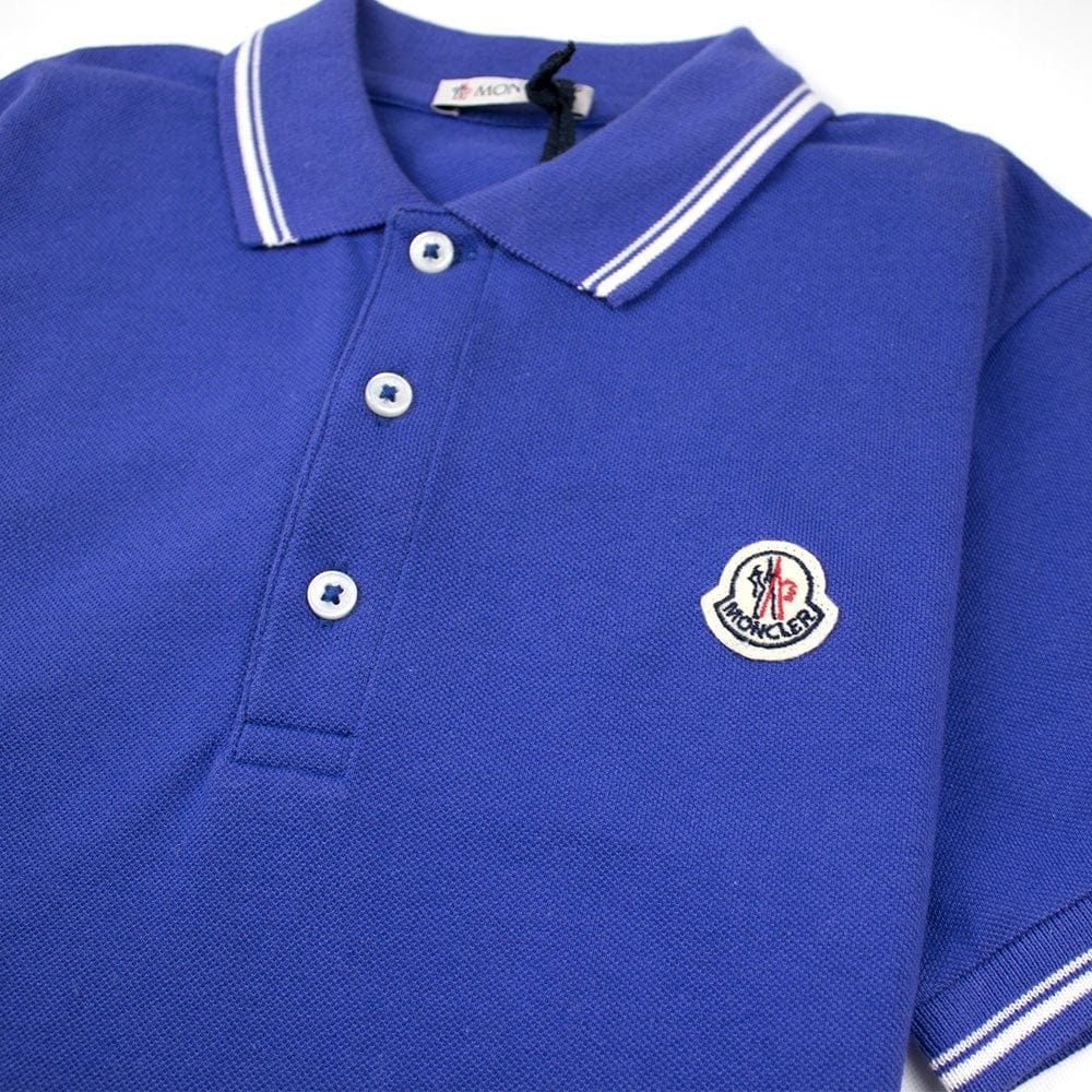 Moncler Junior Twin Tipped Short Sleeve Polo Electric Blue/White