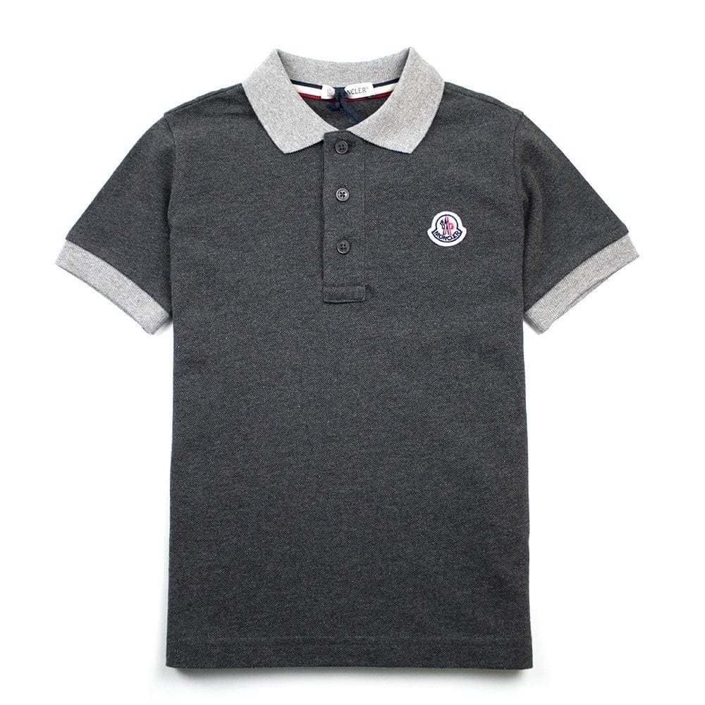 Moncler Junior Contrast Collar Short Sleeve Polo Shirt Grey