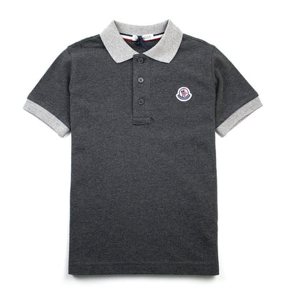 Moncler Junior Contrast Collar Short Sleeve Polo Shirt Grey