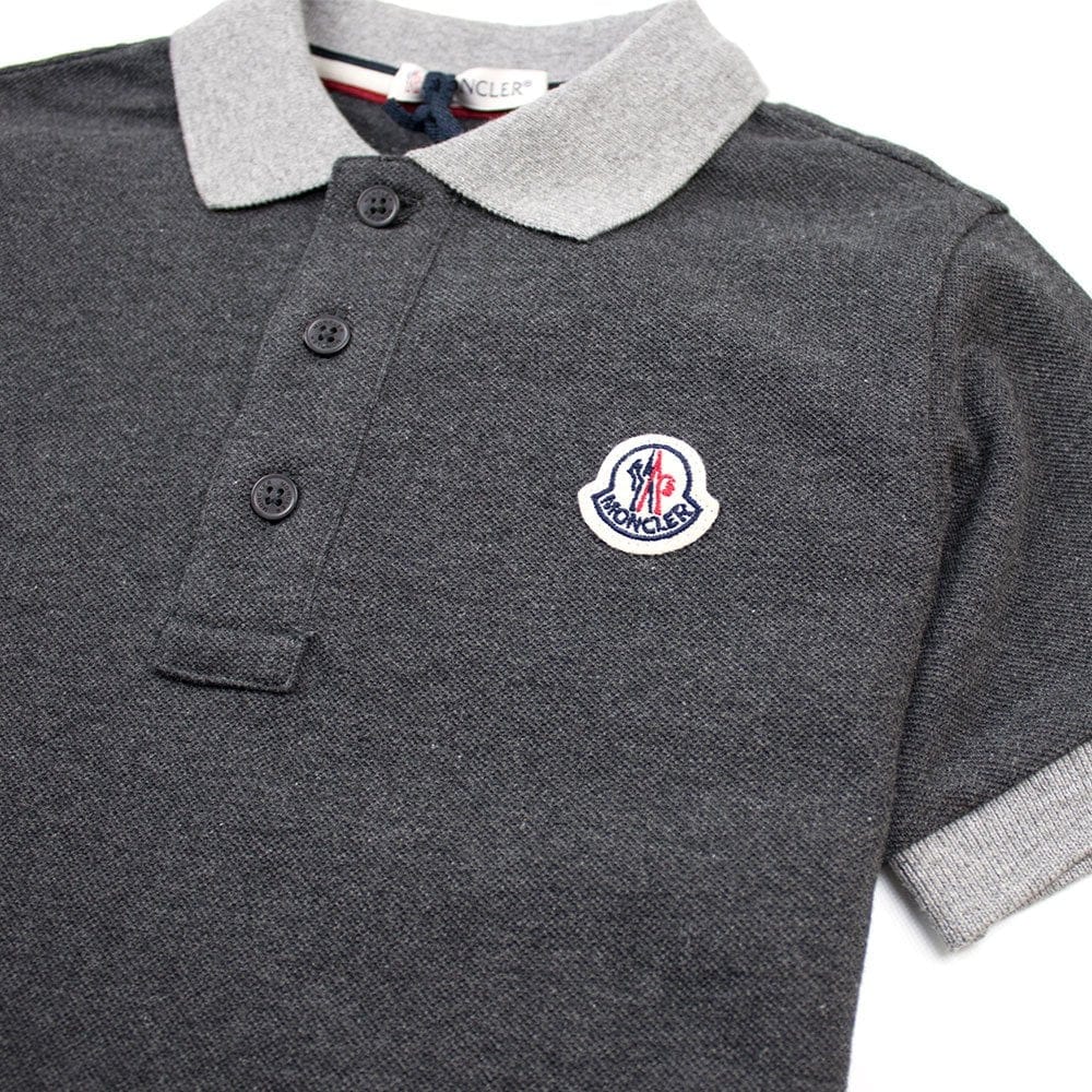 Moncler Junior Contrast Collar Short Sleeve Polo Shirt Grey