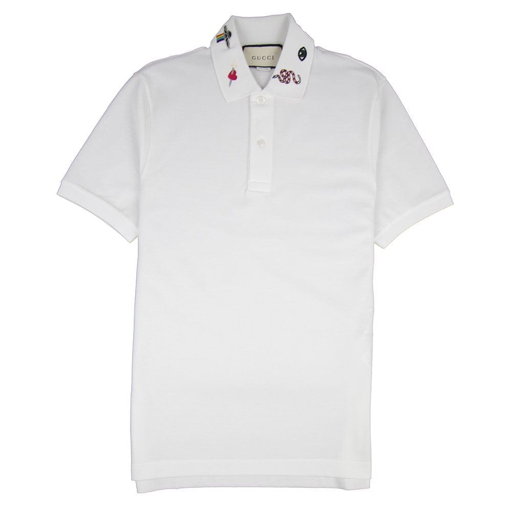 Gucci Embroidered Collar Polo Shirt White