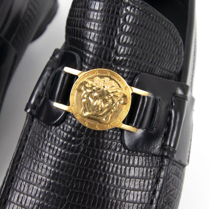 Versace Medusa Medallion Mock Croc Loafers Black