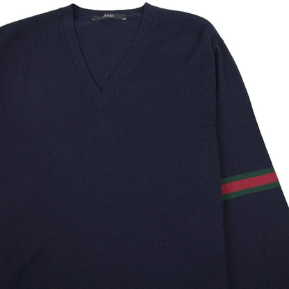 Gucci Arm Stripe Knitted Jumper Navy Blue