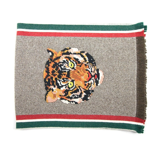 Gucci Tiger Embroidered Scarf Beige/Light Brown