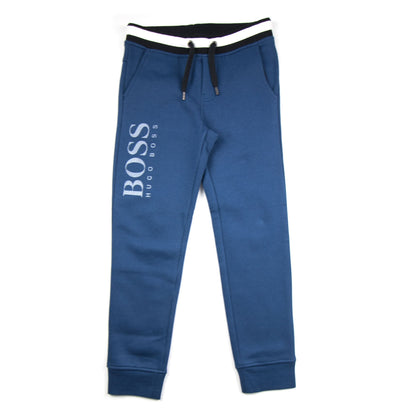 Hugo Boss Fleece Bottoms Large Leg Logo Blue