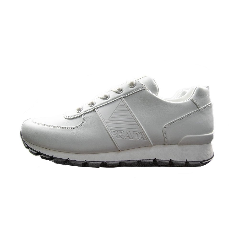 Prada Vitello Plume Trainers White