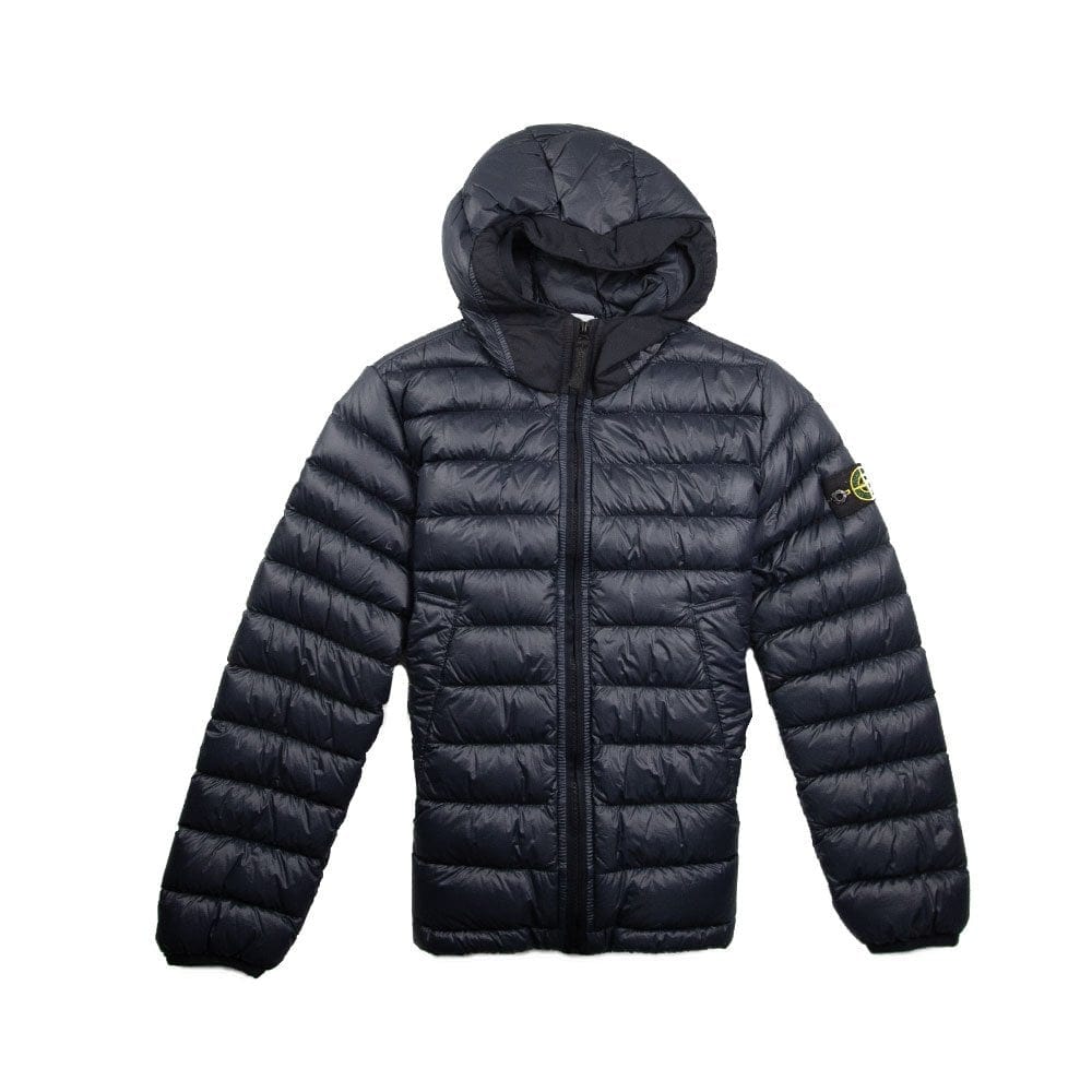Stone Island Junior Garment Dyed Micro Yarn Down Puffa Coat Navy