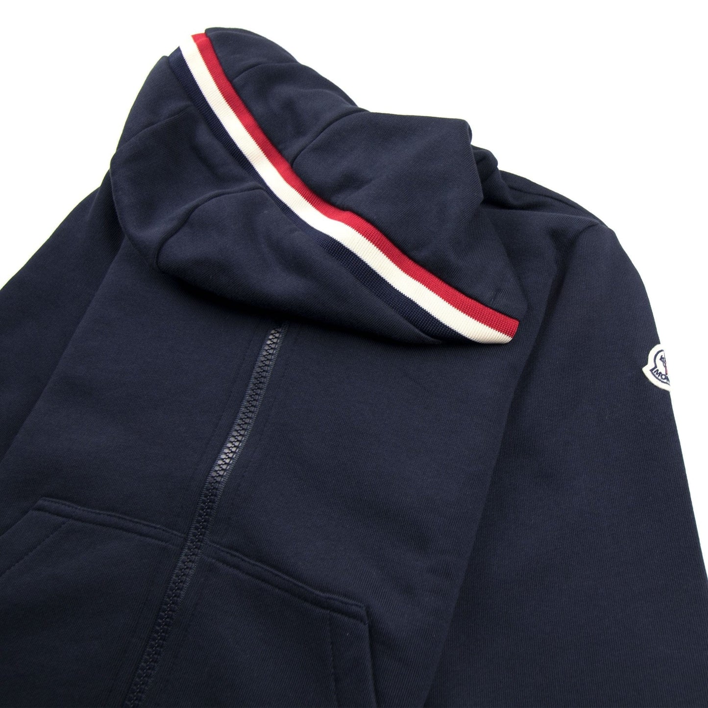 Moncler Junior Striped Hood Zip Up Jacket Navy