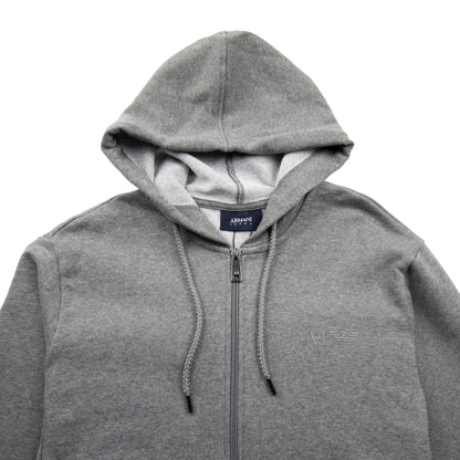 Armani Jeans Zip Up Rubber Logo Hoody Light Grey