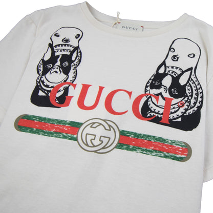 Gucci Junior Band Logo with Dogs T-Shirt White