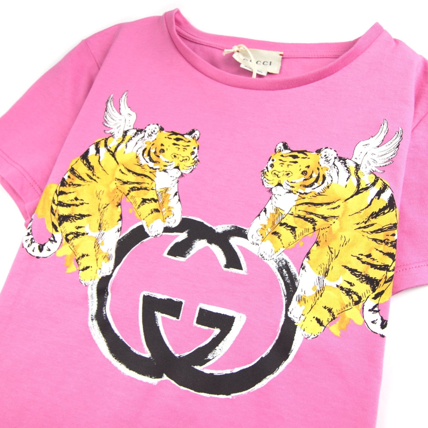 Gucci Junior Winged Tiger GG Logo T-Shirt Pink