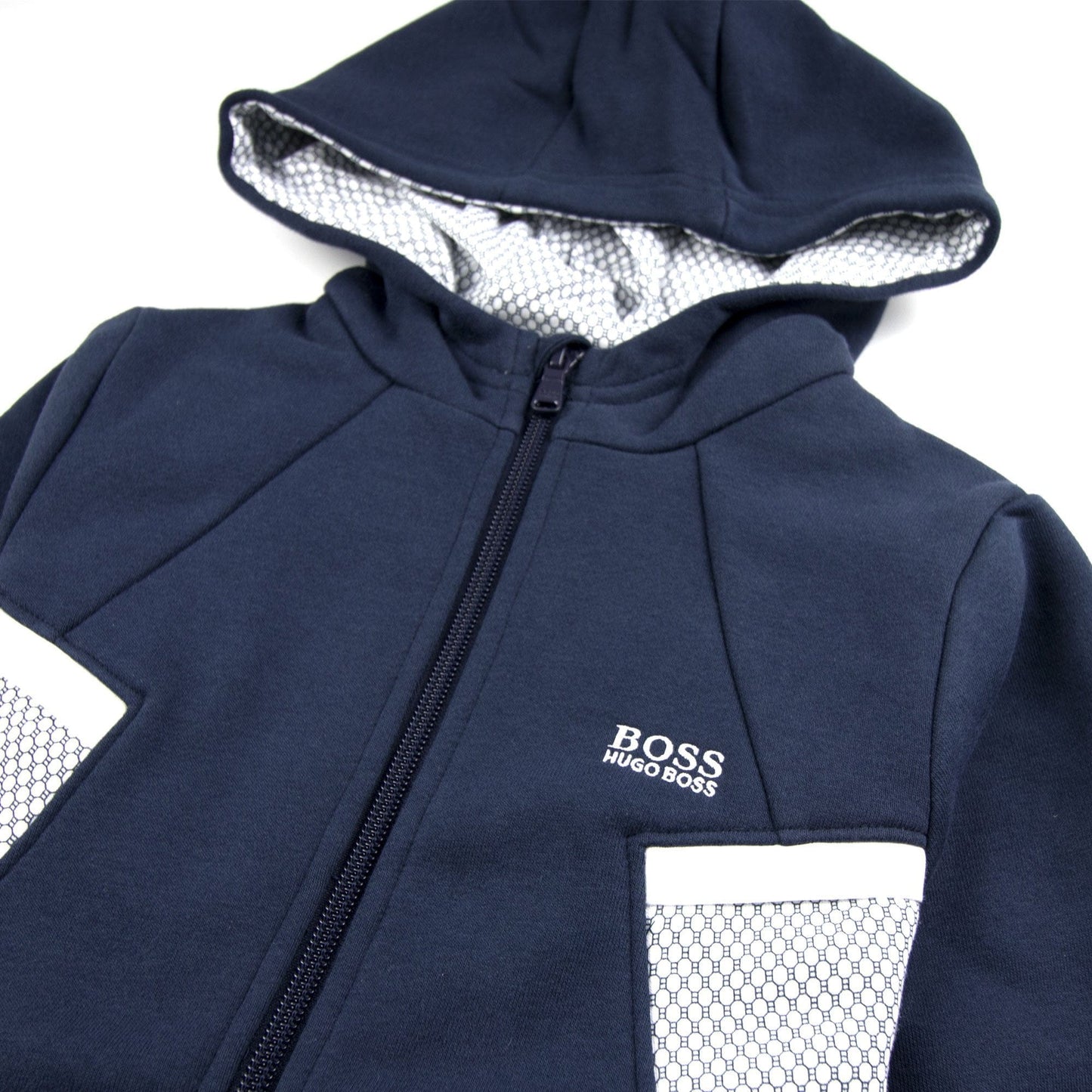 Hugo Boss Kids Rubber Logo Zip Up Hoody Navy