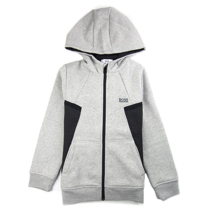 Hugo Boss Kids Rubber Logo Zip Up Hoody Grey/Black