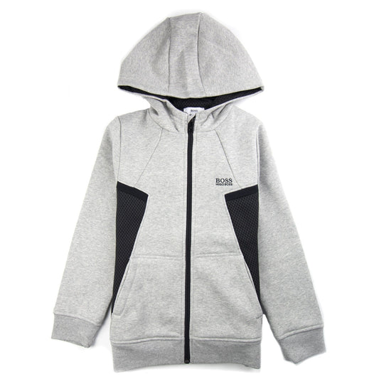 Hugo Boss Kids Rubber Logo Zip Up Hoody Grey/Black