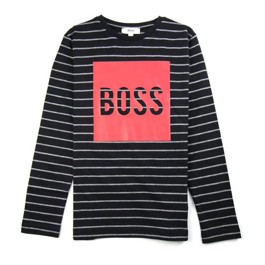 Hugo Boss Kids Red Boss Logo Stripe Long Sleeve Black