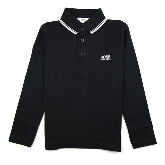 Hugo Boss Kids Tipped Long Sleeve Polo Black