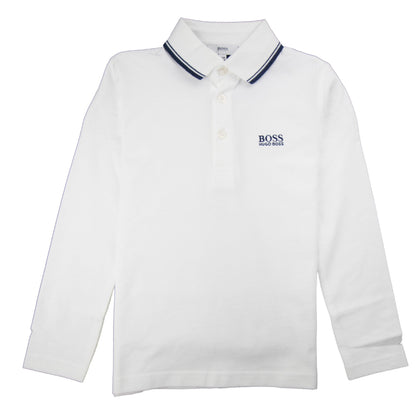 Hugo Boss Kids Tipped Long Sleeve Polo White