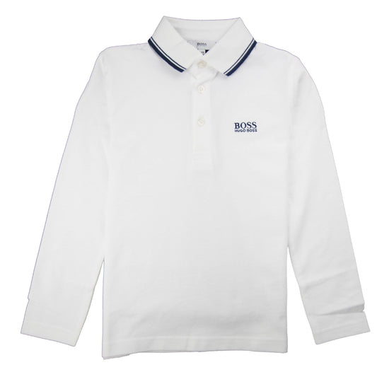 Hugo Boss Kids Tipped Long Sleeve Polo White