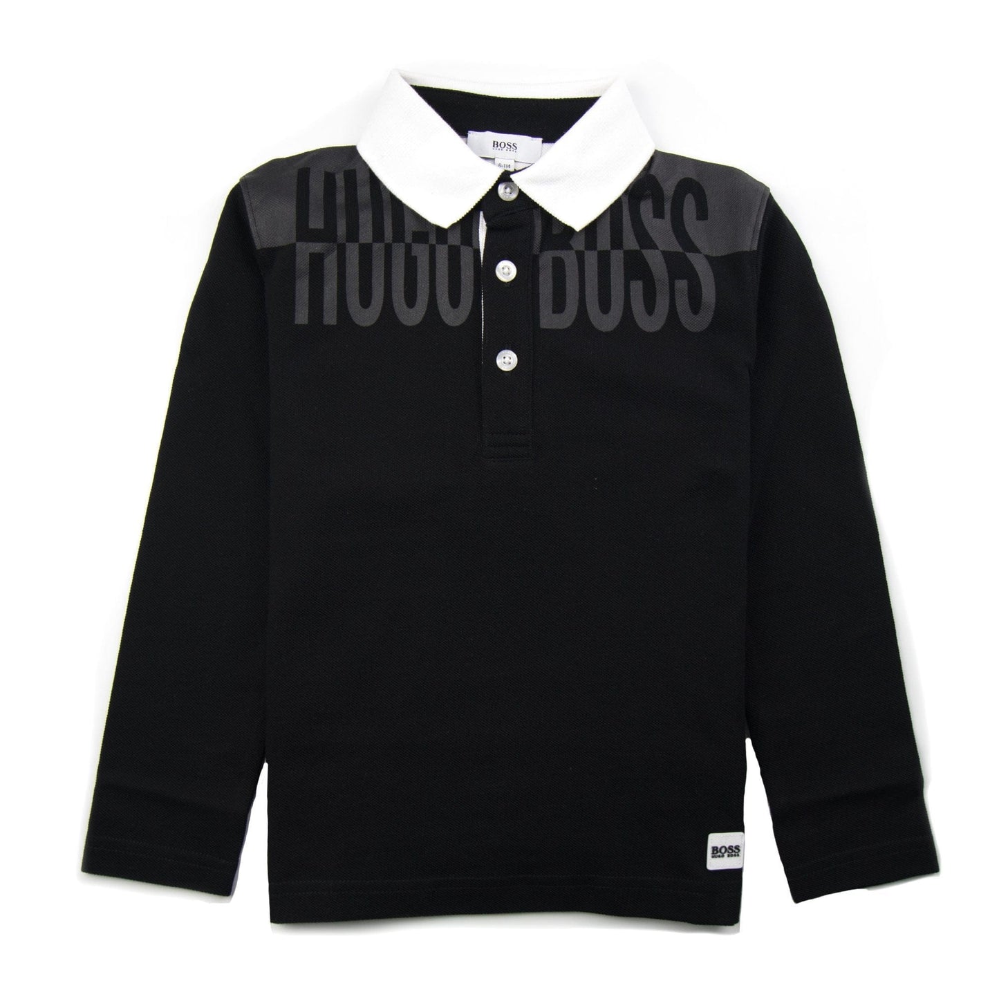 Hugo Boss Kids Chest Writing Long Sleeve Polo Black
