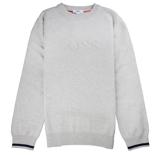 Hugo Boss Kids Knitted Boss Bold Logo Sweatshirt Light Grey
