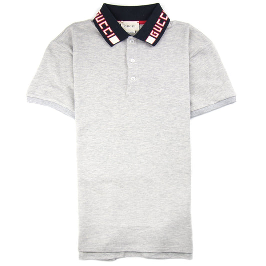 Gucci Junior Collar Logo Polo Shirt Grey