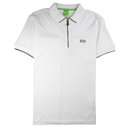Hugo Boss Philix Zip Up Short Sleeve Polo White