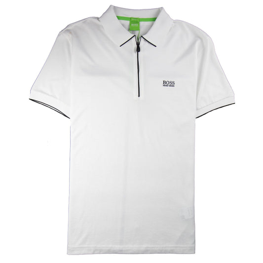 Hugo Boss Philix Zip Up Short Sleeve Polo White