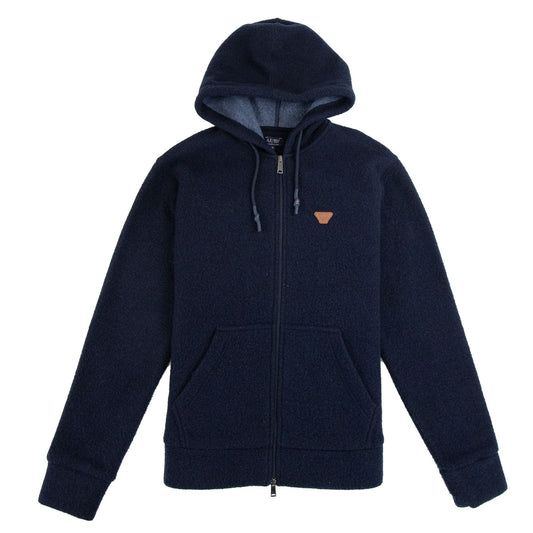 Armani Jeans Fleece Leather Logo Hoody Navy