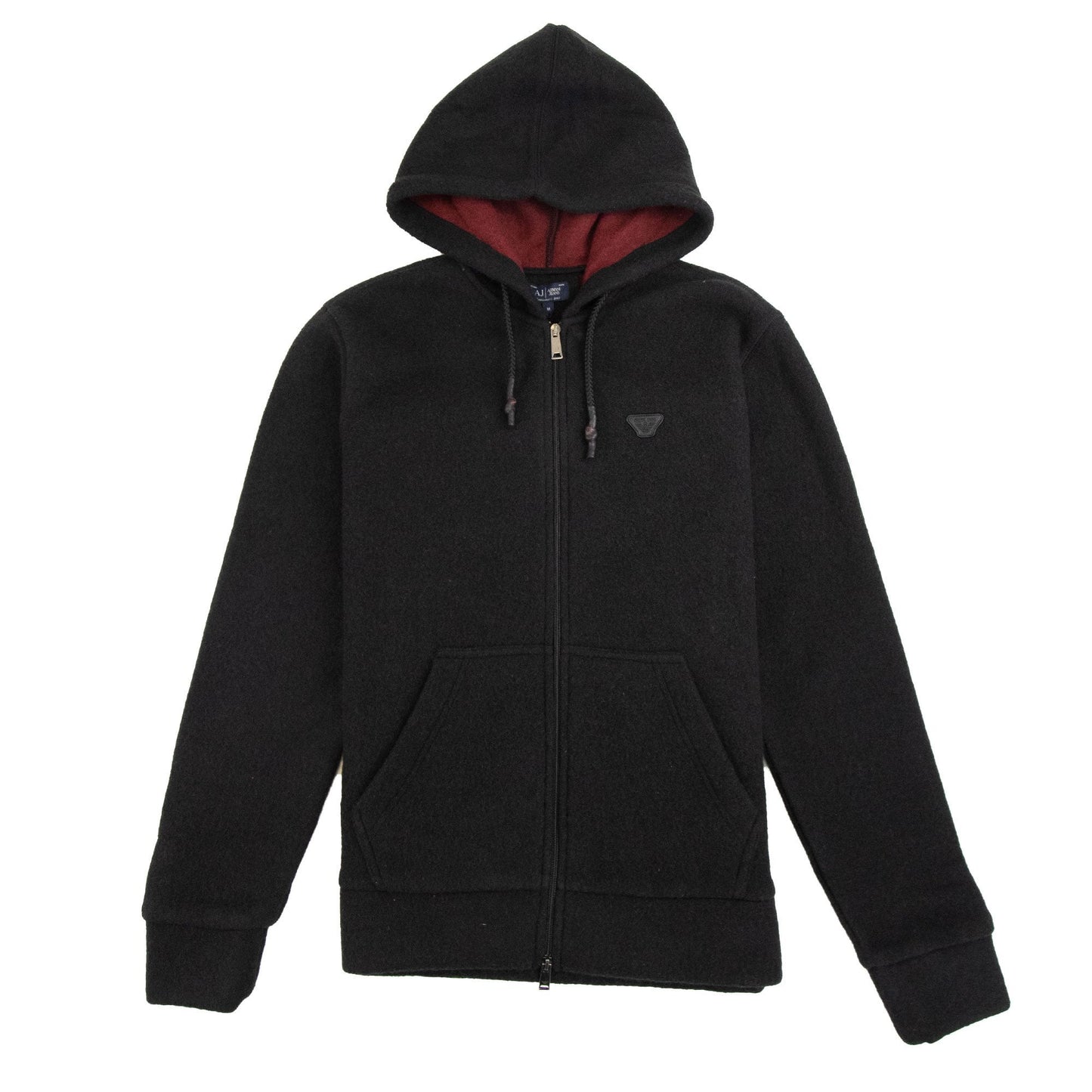 Armani Jeans Fleece Leather Logo Hoody Dark Grey