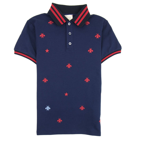 Gucci Junior Bees And Stars Polo Shirt Navy 4585