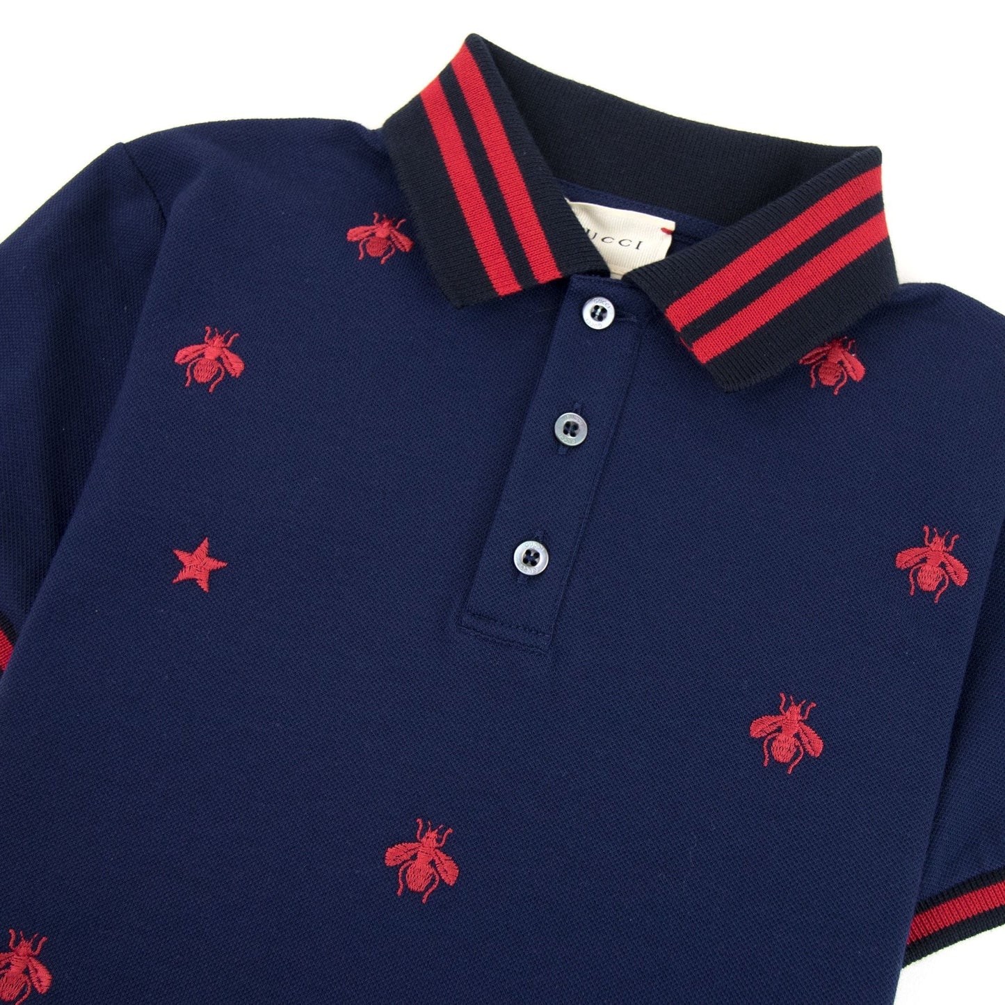 Gucci Junior Bees And Stars Polo Shirt Navy 4585