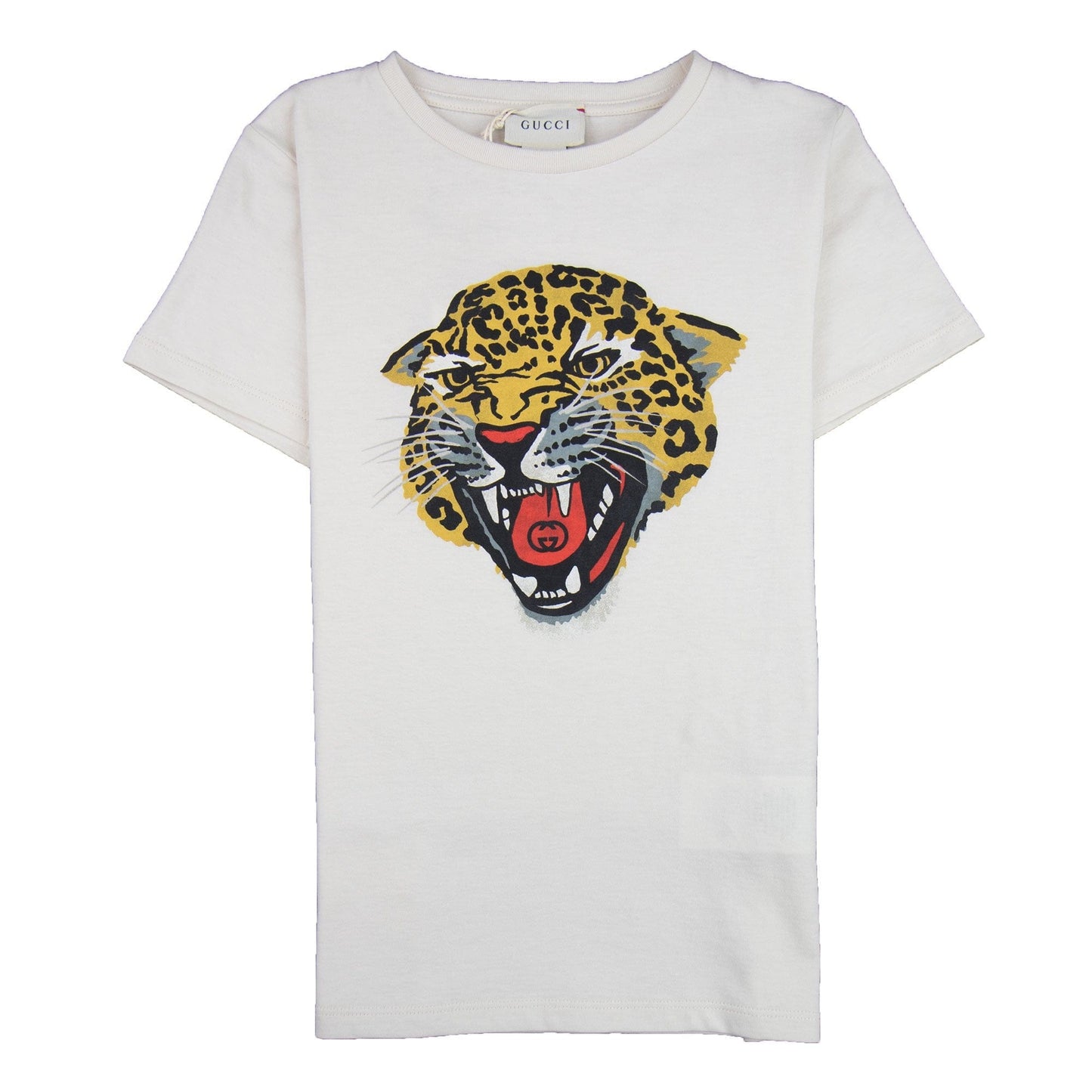 Gucci Junior Cheetah Logo Crew Neck T-shirt Cream 9247