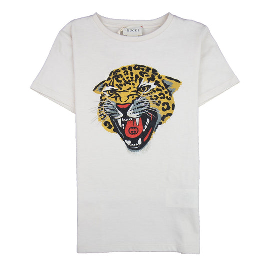 Gucci Junior Cheetah Logo Crew Neck T-shirt Cream 9247