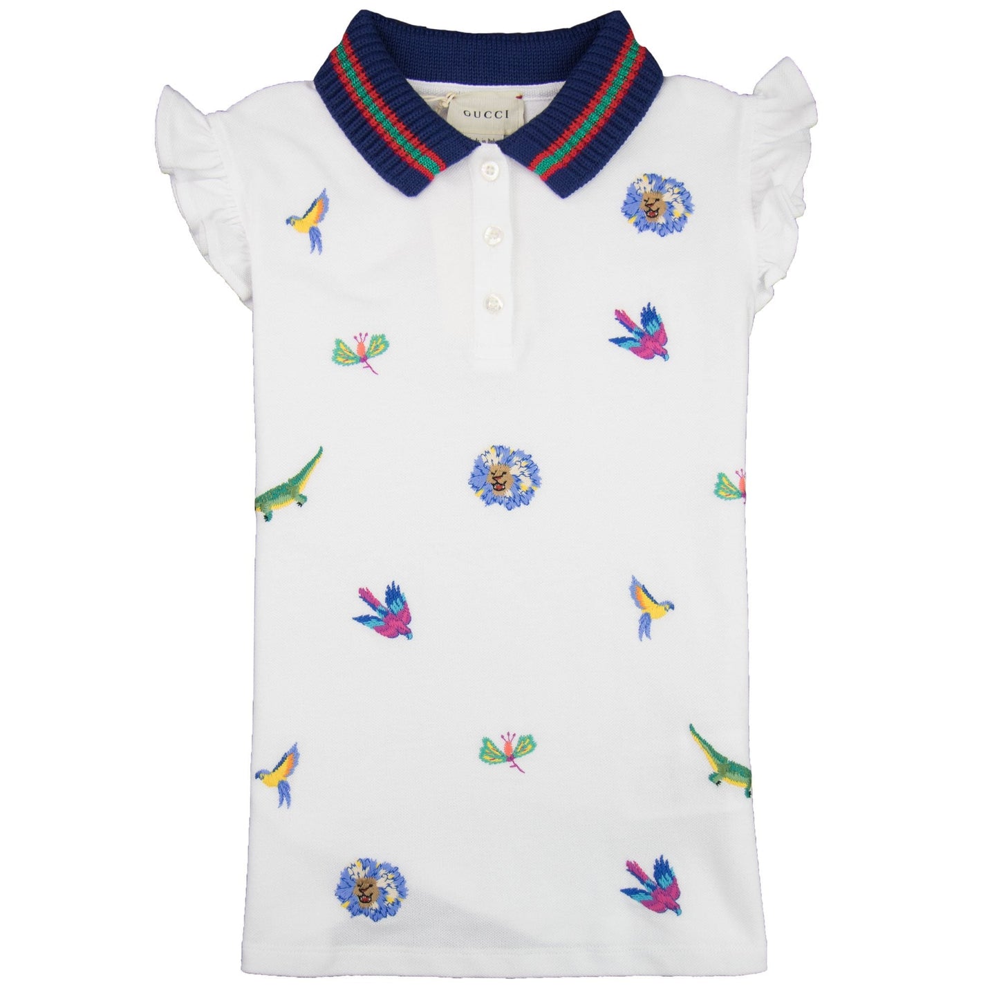 Gucci Junior Embroidered Frill Sleeve Polo Shirt White 9061
