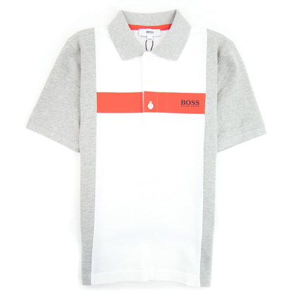 Hugo Boss Kids Chest Striped Short Sleeved Polo Grey/white/red