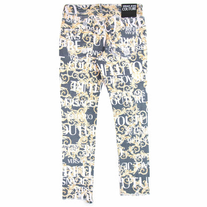 Versace Jeans Couture Logo Baroque Print Skinny Fit Jeans Black