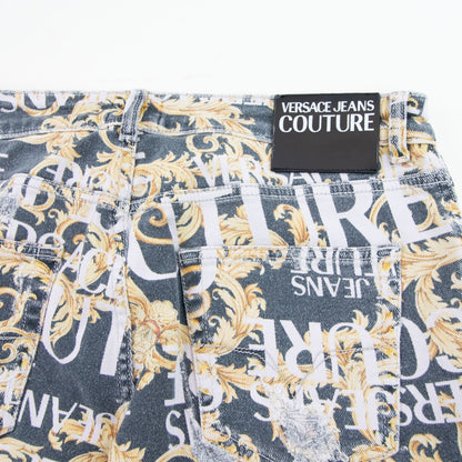 Versace Jeans Couture Logo Baroque Print Skinny Fit Jeans Black
